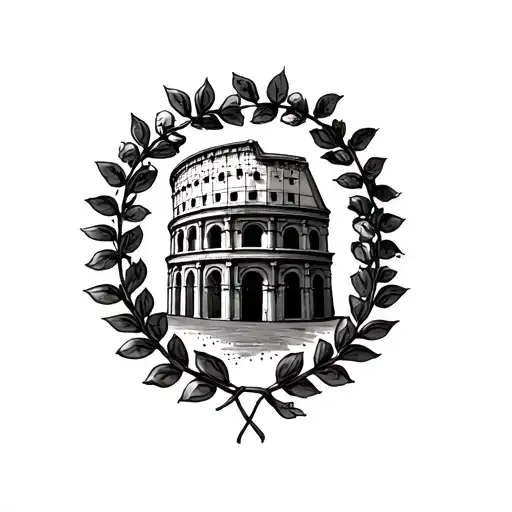 OK make me a tattoo i want Fine-line realism i want the picture to be the laurel wreath as the outside with a Colosseum  tattoo design idea