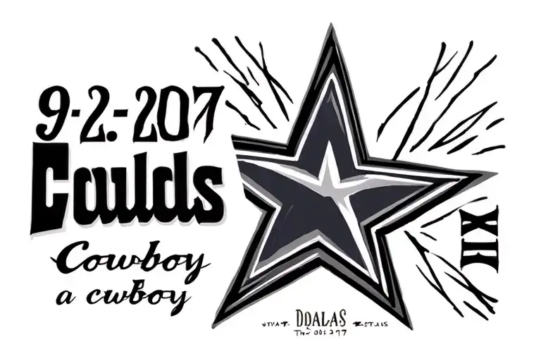 the date 9-2-2017 converted into roman numerals. a dallas cowboys star and the  the quote "forever a cowboy" tattoo design idea
