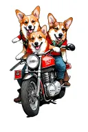 three corgi's riding a moto guzzi tattoo design idea