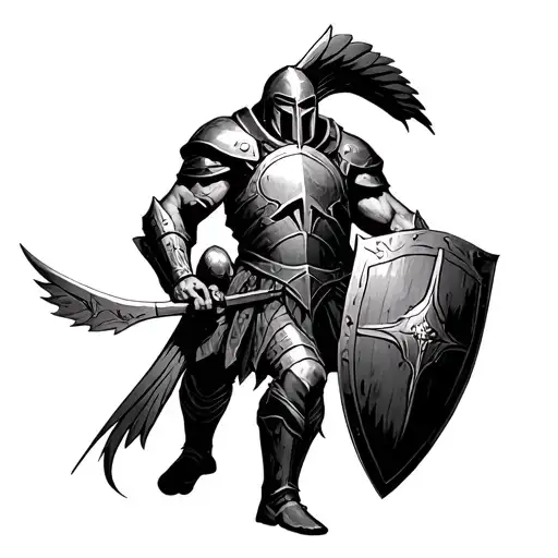 spartan warior shield protecting his family tattoo design idea