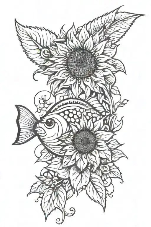 coi fish and sunflower tattoo design idea