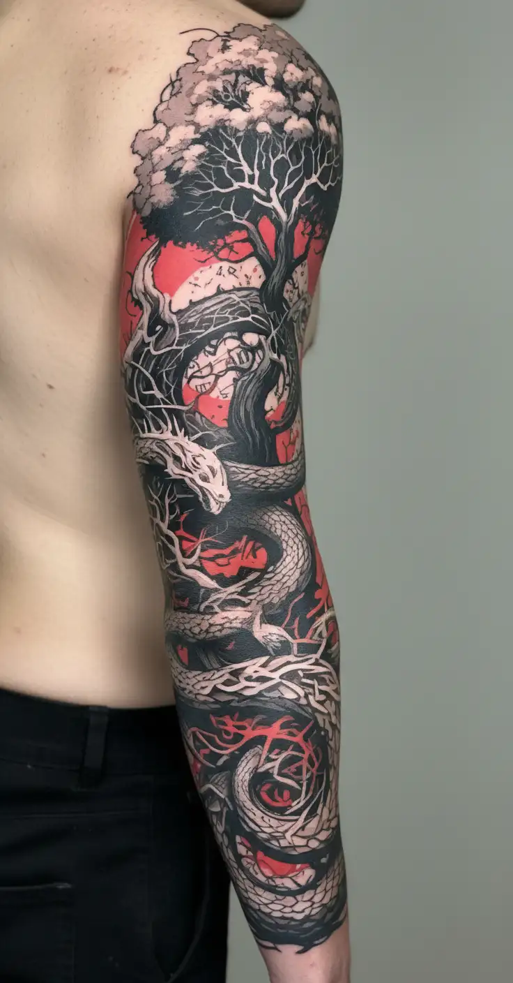 yggdrasil with jormungandr tattoo design idea