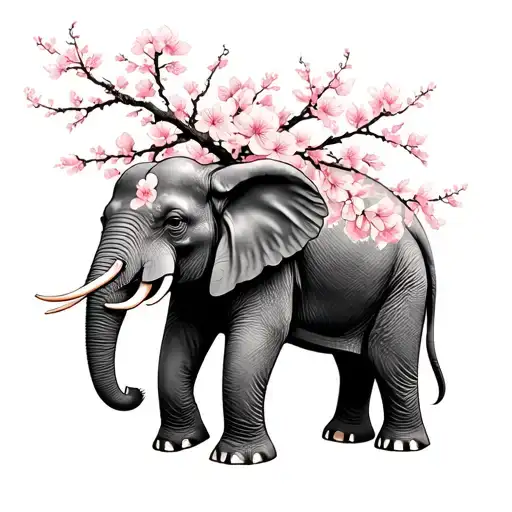 elephant Japanese cherry blossoms tattoo design idea