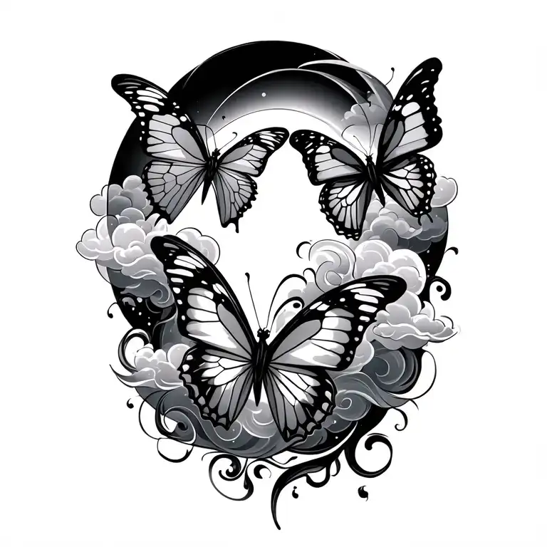 butterflies and clouds swirling tattoo design idea