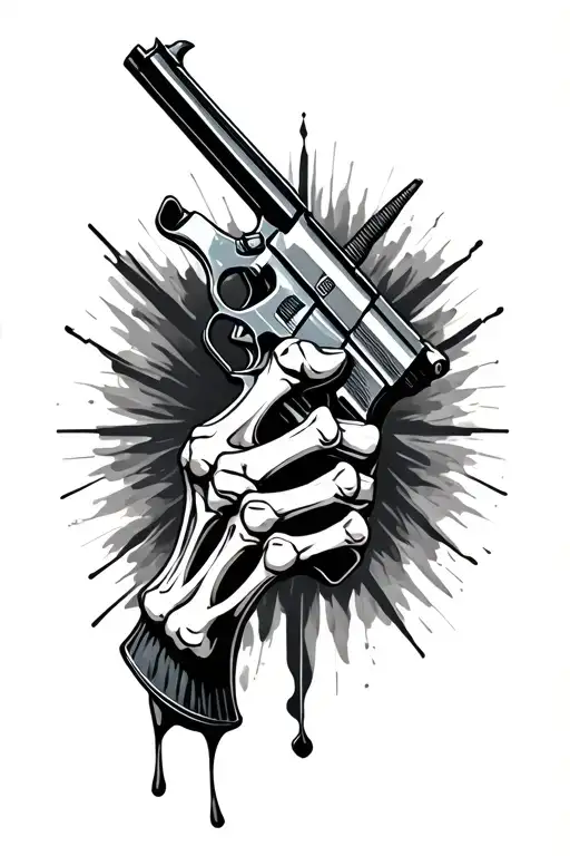 gun and black bone hand tattoo design idea