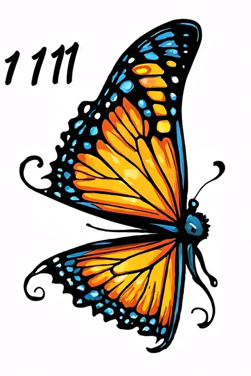 half butterfly wing with the number 1111 tattoo design idea