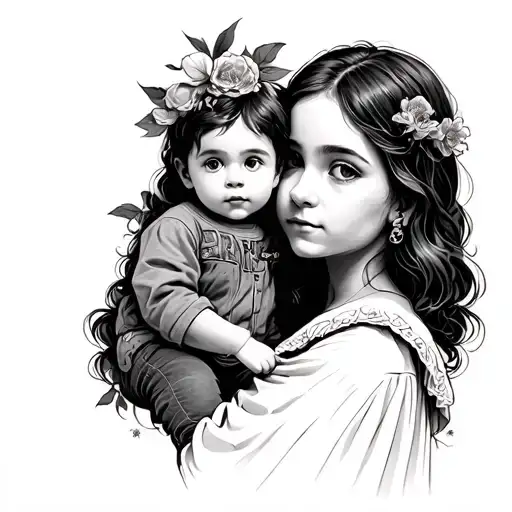 rip sister carrying little brother tattoo design idea