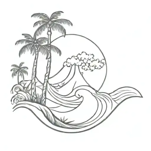 great wave and palm tree tattoo design idea