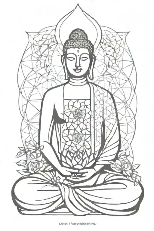 Buda Statue with Flower of Life tattoo design idea
