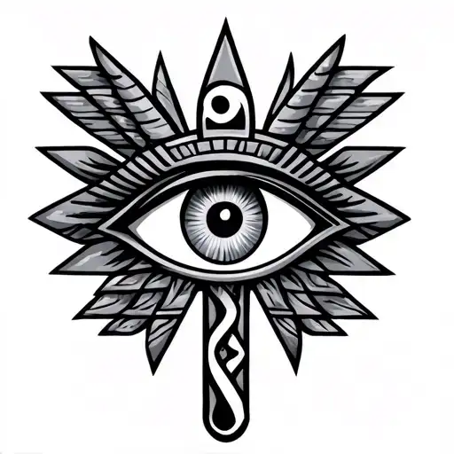 eye of ra, eye of horus, ankh, uraeus symbol intertwined tattoo design idea