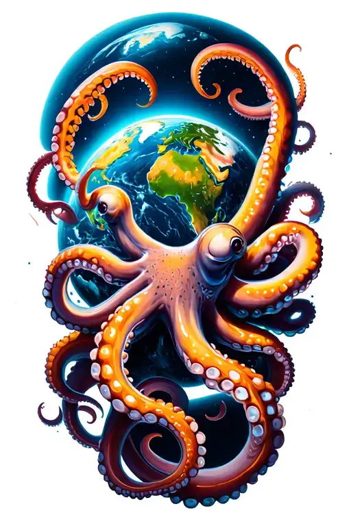 space octopus wrapping tentacles around the Earth tattoo design idea