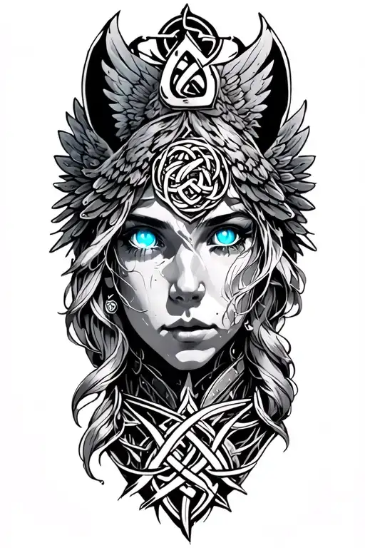 angel with blue eyes on armor tattoo design featuring Celtic trinity knot  tattoo design idea