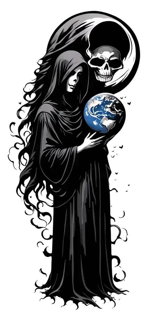 Mother Earth and grim reaper in love  tattoo design idea