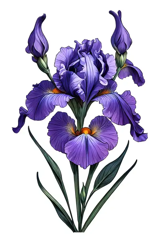 black and purple irises, long and curvy tattoo design idea