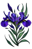 black and purple irises, long and curvy tattoo design idea