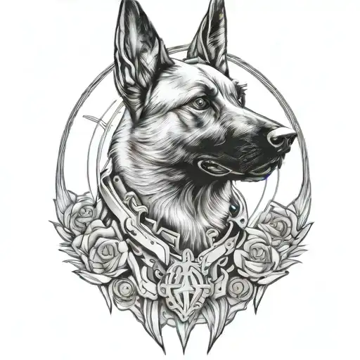 biomechanical belgian malinois dog tattoo design idea
