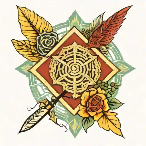 arrow, trishul and chakra symbols tattoo design idea