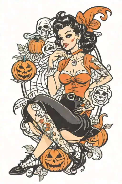 Halloween pin up girl tattoo design idea