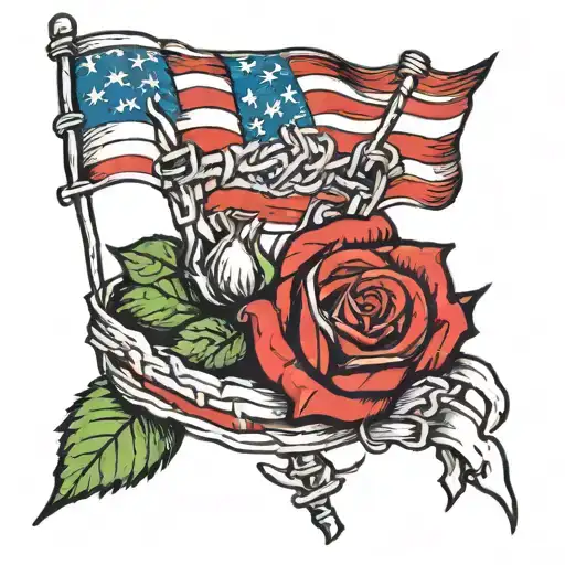 barb wire wrapped, rose, Italan flag colors tattoo design idea