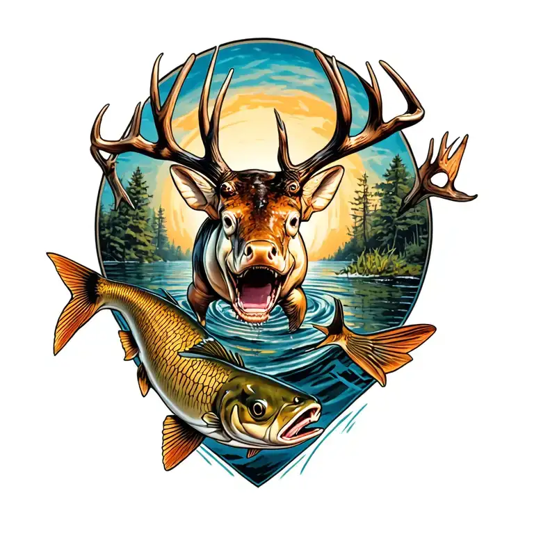 whitetail buck flathead catfish and a bore hog in a small tattoo tattoo design idea