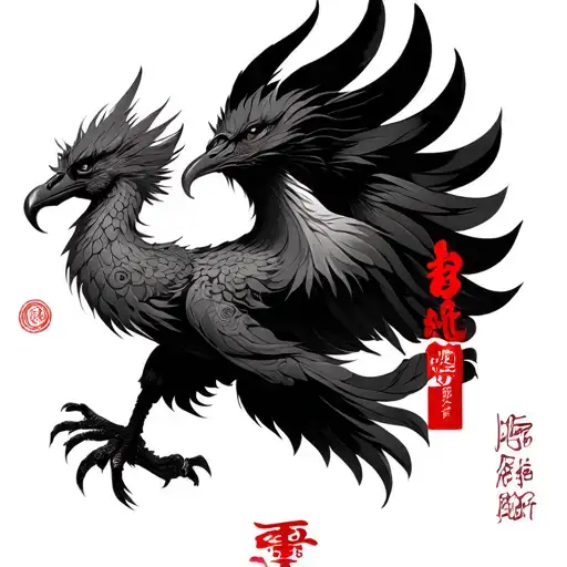 phönix with chinese word family tattoo design idea