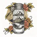mountain scene in pill bottle  tattoo design idea
