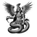 Aztec warrior with eagle armor against a serpent tattoo design idea