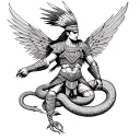 Aztec warrior with eagle armor against a serpent tattoo design idea