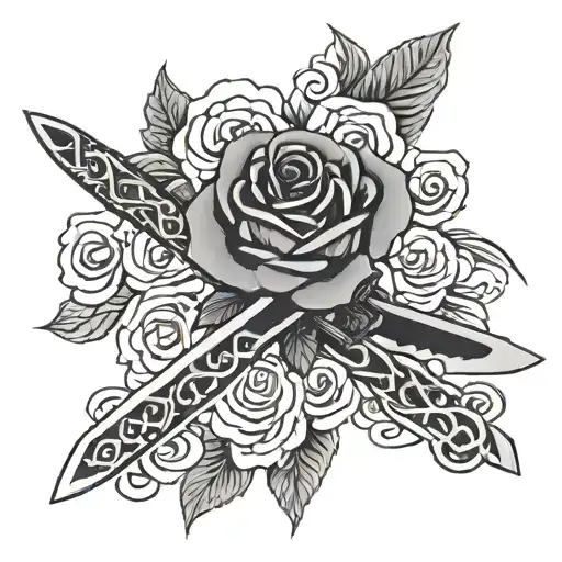 Rose knife crossed tattoo design idea