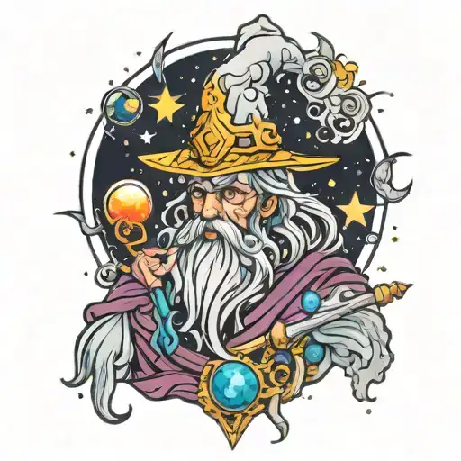cosmic ruler wizard tattoo design idea