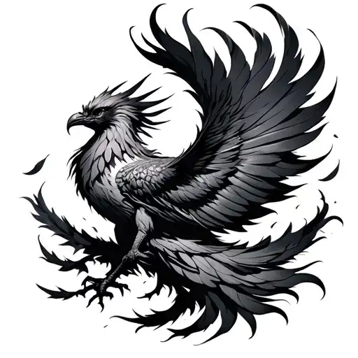 simple and easy evil scary dark phoenix with feathers falling tattoo design idea