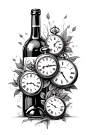 wine bottle with 3 pocket watches inside tattoo design idea