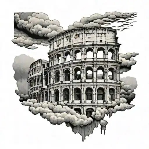 greek colosseum with clouds and lighting storm tattoo design idea