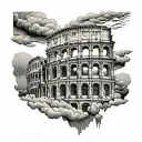 greek colosseum with clouds and lighting storm tattoo design idea