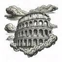 greek colosseum with clouds and lighting storm tattoo design idea