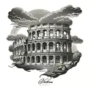 greek colosseum with clouds and lighting storm tattoo design idea