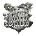 greek colosseum with clouds and lighting storm tattoo design idea