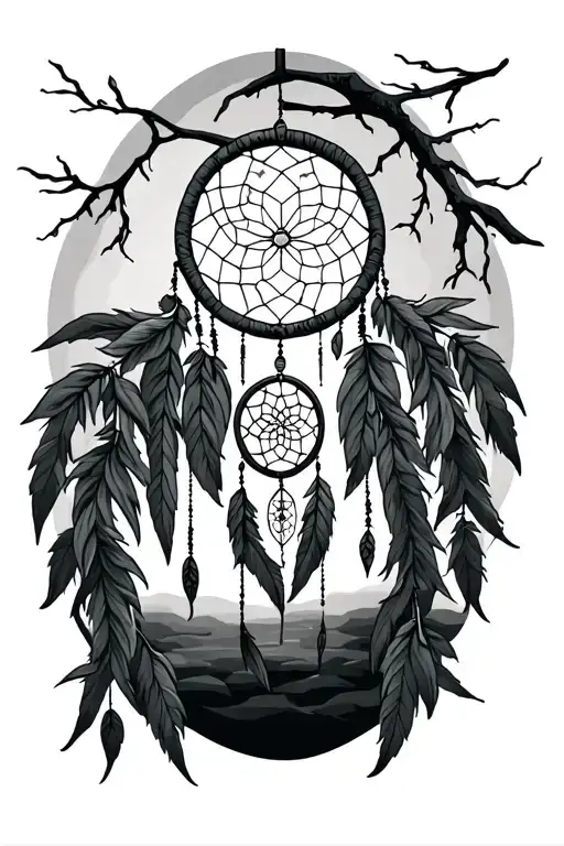 dream catcher and willow tree tattoo design idea