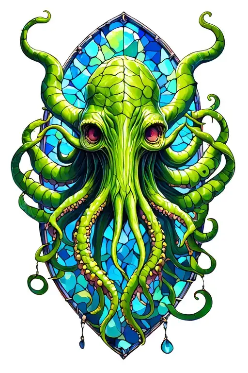 cthulhu stained glass window design tattoo design idea