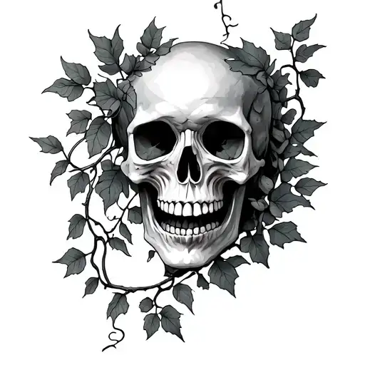 skull and ivy vines tattoo design idea