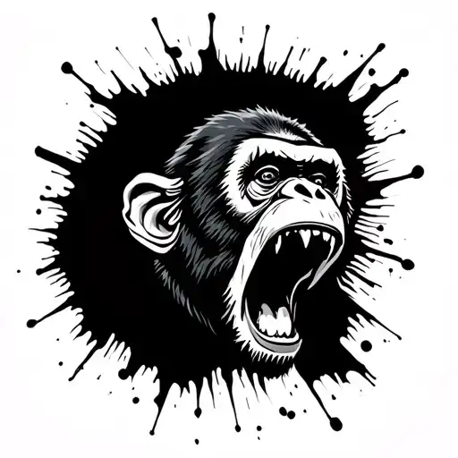 screaming monkey breaking out of cage tattoo design idea