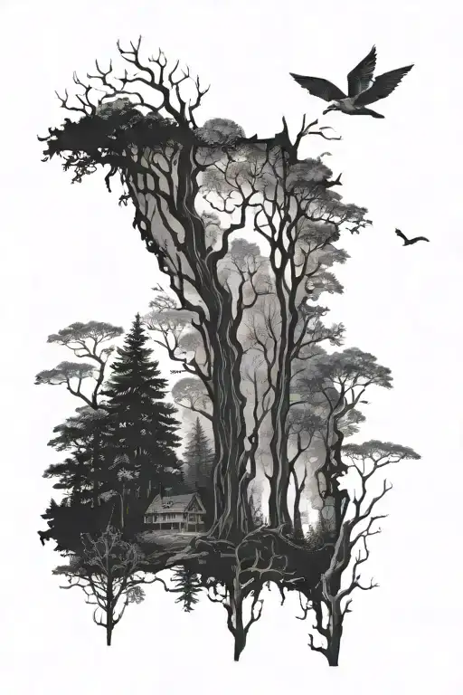 Dark haunted Florida woods tattoo design idea