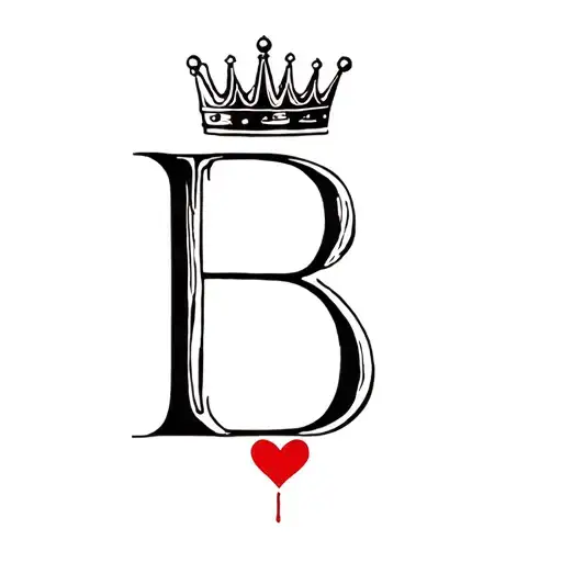 Letter B with crown and heart tattoo design idea