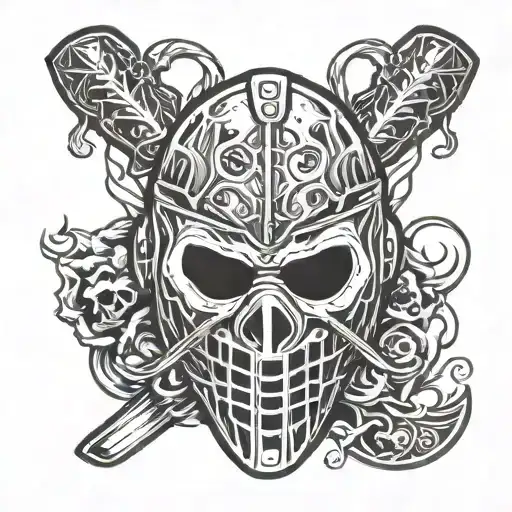hockey goalie mask Jolly Roger with goalie sticks crossed tattoo design idea
