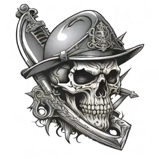 A skull with crossed rifles and knives, embodying the soldier's bravery and fearlessness in the face of danger tattoo design idea