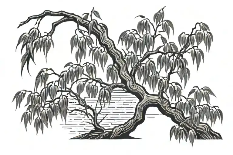 weeping willow branch tattoo design idea