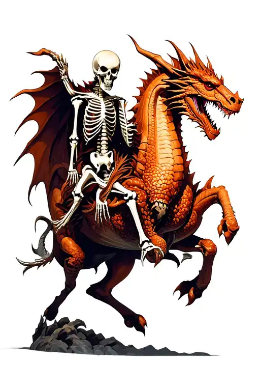 skeleton dragon and death from Darksiders Horseman riding the dragon tattoo design idea