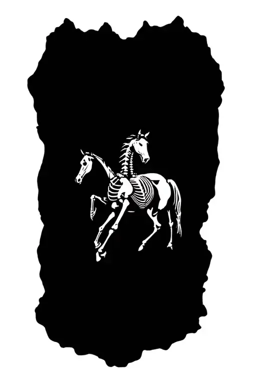 horse skeleton galloping tattoo design idea