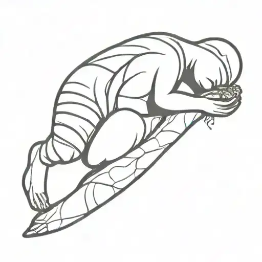 simple stick man figure with croissant body tattoo design idea