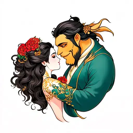 beauty and the beast couples tattoo tattoo design idea